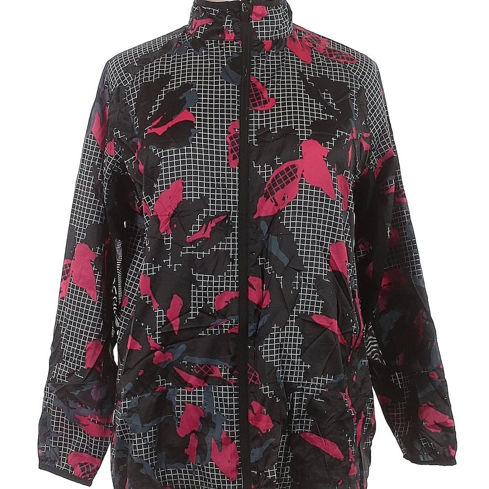 Rise by LuLaRoe Athletic Zip Jacket Black Pink Hi-Low Vent sz XL  /B1